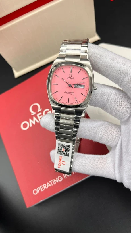 ساعت مچی زنانه امگا سیمستر صفحه صورتی