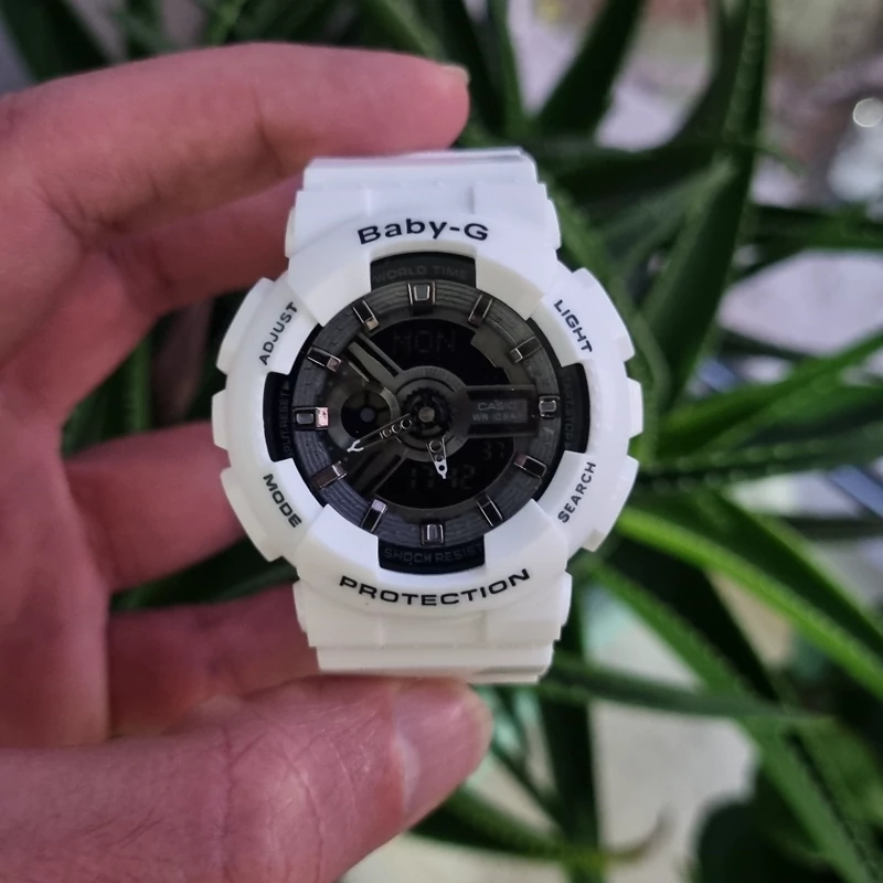 ساعت مچی زنانه جی شاک کاسیو بیبی جی مدل BA-110 (Baby G سفید)، های کپی مستر، تنظیم با پایتخت کشورها.