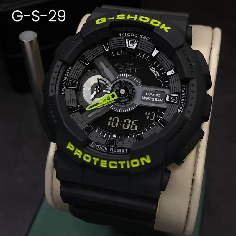 ساعت  مچی جی شاک مدل GA110LN-8A (جیشاک GShock) ، صد در صد ضدآب ، تنظیم اتوماتیک با پایتخت کشورها ، اتولایت دار