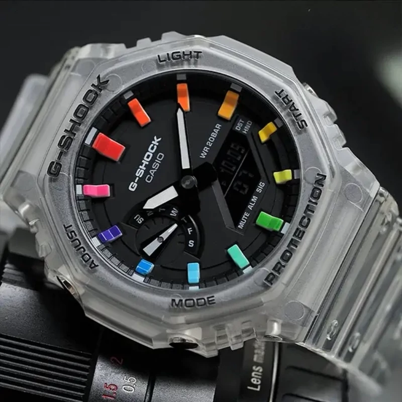 ساعت کاسیو جی شاک مدل GA2100 Rainbow Jelly SKE-7AERتمام فول. تنظیم اتوماتیک با پایتخت کشورها.اتولایت اتوماتیک.عقربه پمپی
