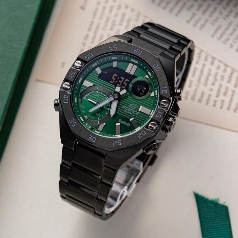 ساعت  مچی کاسیو  ادیفایس casio edifice ECB-10DC-3ADF بند استیل رنگ ثابت،مسترکوالیتی .تنظیم با پایتخت کشورها،5 زبانه