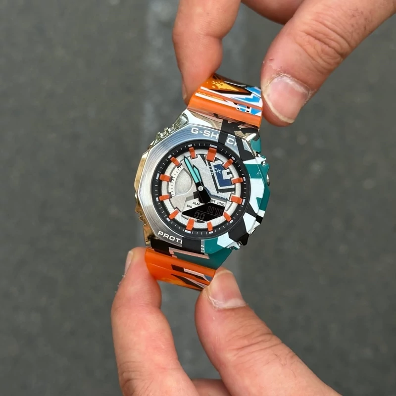 ساعت مچی جی شاک مدل GM-2100 زنانه سایز کوچک(جیشاک GShock) تنظیم اتوماتیک با پایتخت کشورها ،اتولایت اتوماتیک روح خیابان