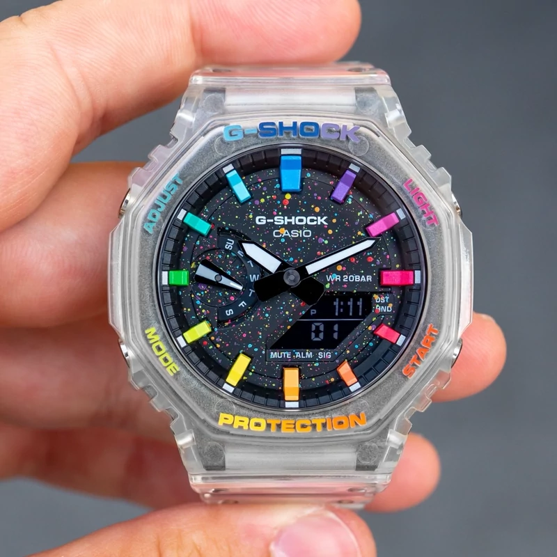 ساعت جی شاک مدل GA-2100 Rainbow Jellyfish (های کپی تمام فول جیشاک) تنظیم اتوماتیک با پایتخت کشورها ، اتولایت اتوماتیک