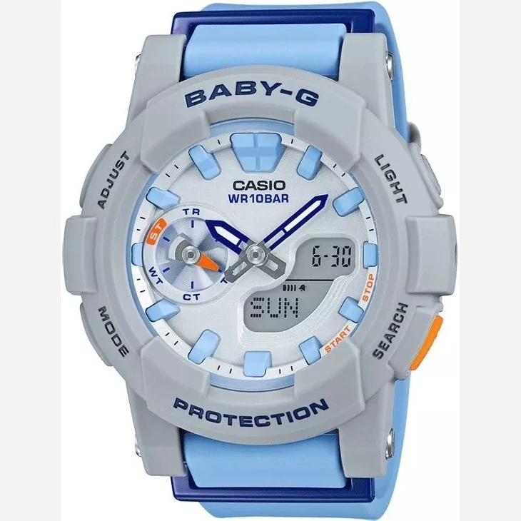ساعت زنانه جی شاک آبی Baby-G BGA-185-2AER های کپی مستر کوالیتی ، دماسنج دار، تنظیم با پایتخت کشورها ، اتولایت