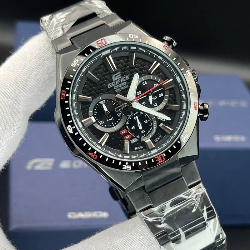 ساعت مچی مردانه کاسیو ادیفایس casio edifice EQS-800CDB-1AV بند و قاب استیل رنگ ثابت مشکی،مسترکوالیتی.